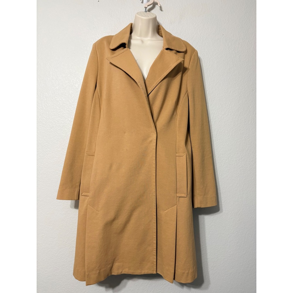 Cabi Camel Trench Coat Tan Notched Lapel Single Snap Front Preppy Jacket Pockets